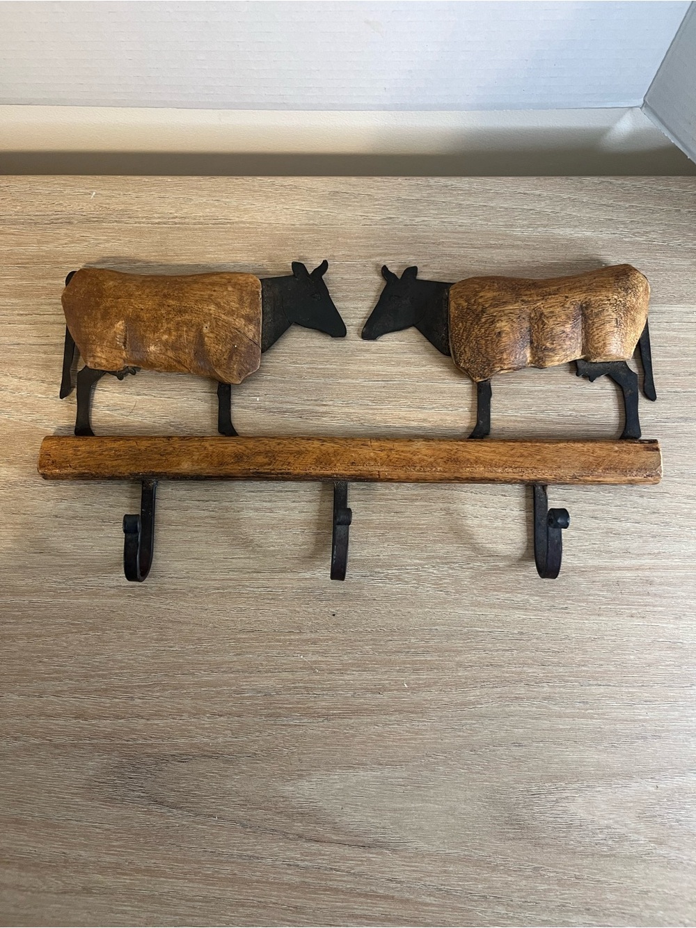 Cow Silhouette Wall Hook Rack in Brown and Black - Rustic Home Decor